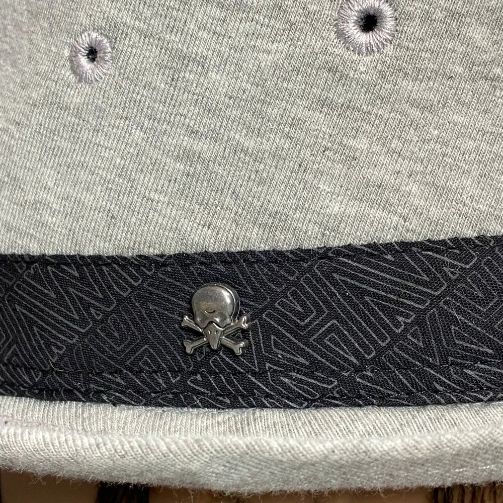 Tony Hawk Fedora Hat Mens L/XL Heather Grey Knit Trilby Skull Crossbones Pin
